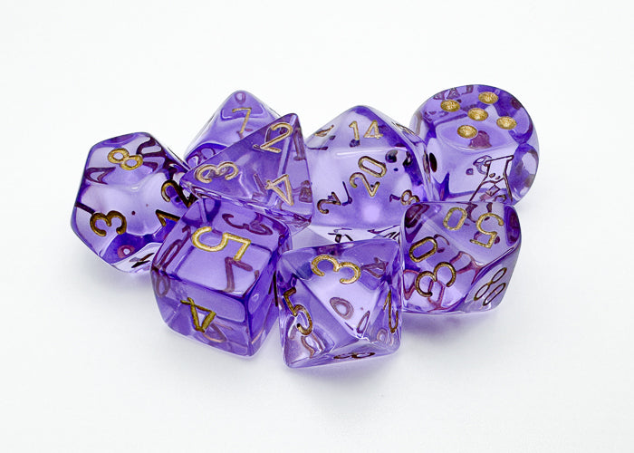 Translucent Lavender/gold Polyhedral 7-Dice Set (with bonus die)