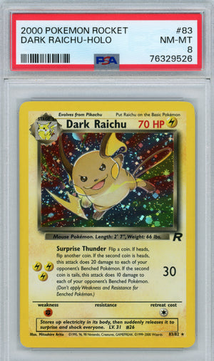 PSA 8 Rocket Dark Raichu Holo