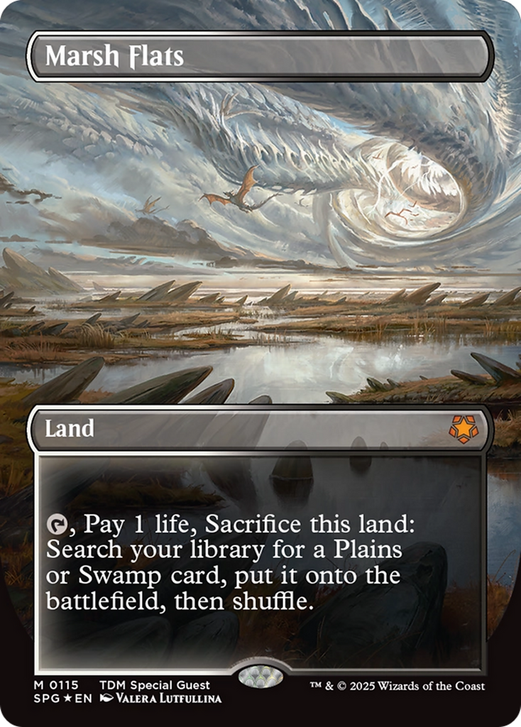 Marsh Flats 湿地の干潟FOIL 021/045 MTG Marsh Flats (Borderless) (Dragonscale Foil) [Tarkir