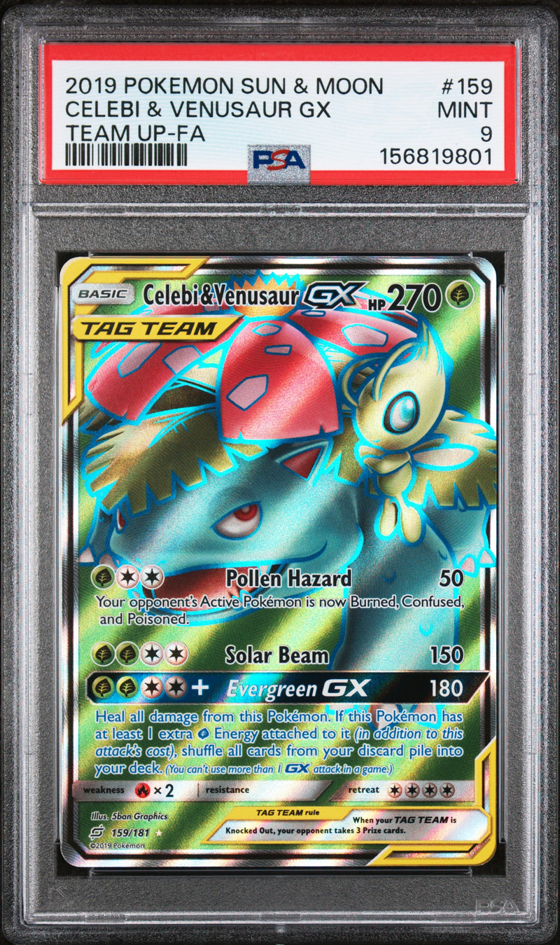 PSA 9 2019 CELEBI & VENUSAUR GX TEAM UP - FA