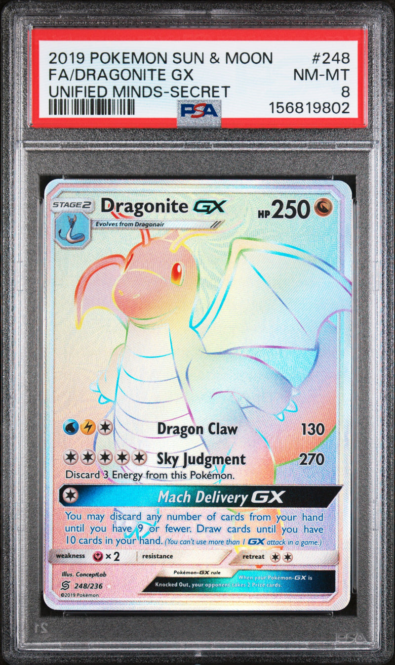 PSA 8 2019 DRAGONITE GX UNIFIED MINDS - SECRET