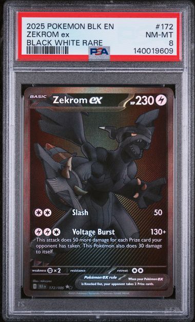 PSA 8 2025 BLACK BOLT ZEKROM EX - BLACK WHITE RARE - TEXTURE SHIFT MISPRINT