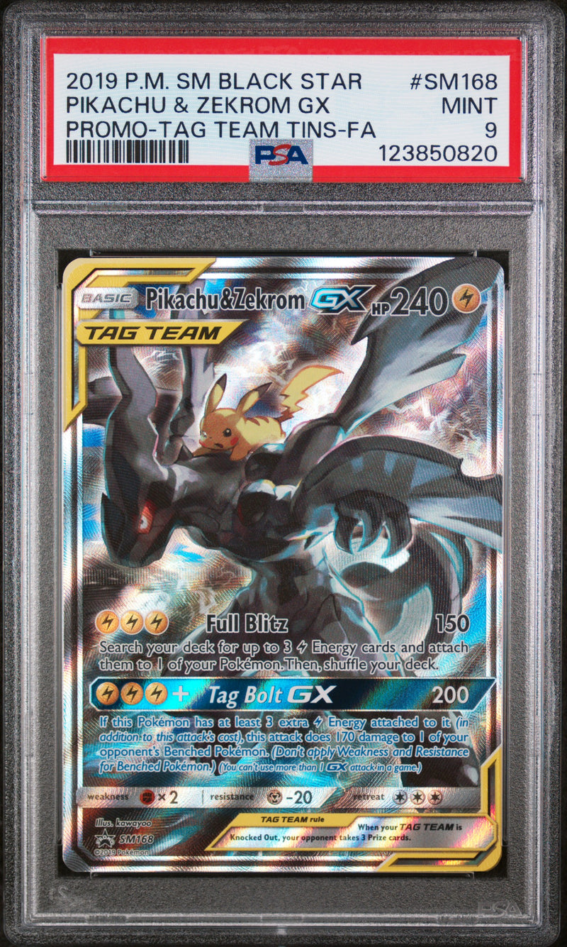 PSA 9 2019 SM BLACK STAR PROMO PIKACHU & ZEKROM GX TAG TEAM