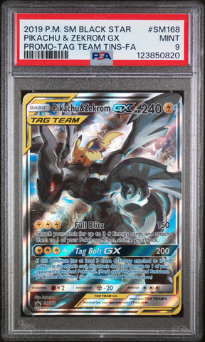 PSA 9 2019 SM BLACK STAR PROMO PIKACHU & ZEKROM GX TAG TEAM