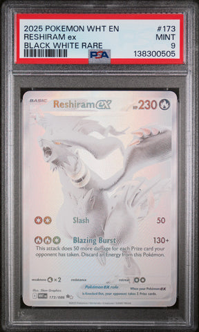 PSA 9 2025 RESHIRAM ex WHITE FLARE - BLACK WHITE RARE
