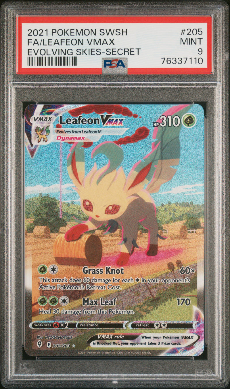 PSA 9 2021 SWSH FA/ LEAFEON VMAX EVOLVING SKIES - SECRET