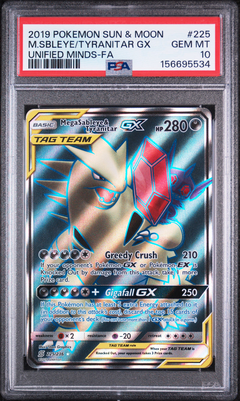 PSA 10 2019 MEGA SABLEYE & TYRANITAR GX UNIFIED MINDS - FA