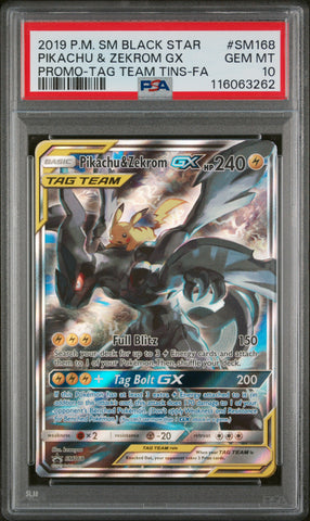 PSA 10 2019 SM BLACK STAR PROMO PIKACHU & ZEKROM GX TAG TEAM