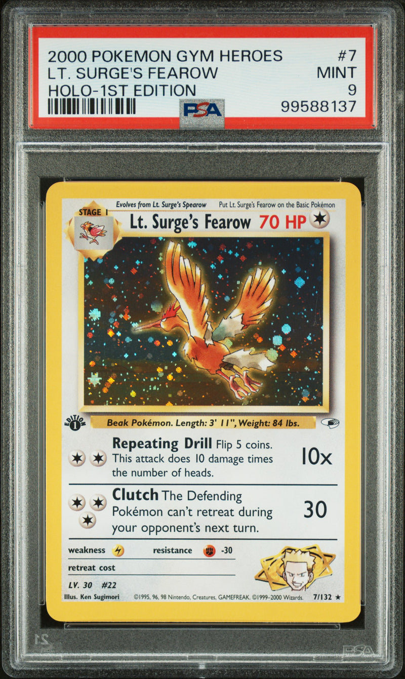 PSA 9 2000 GYM HEROES LT. SURGE'S FEAROW - HOLO - 1ST EDITION