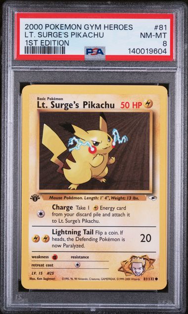 PSA 8 2000 GYM HEROES LT. SURGE'S PIKACHU  - 1ST EDITION