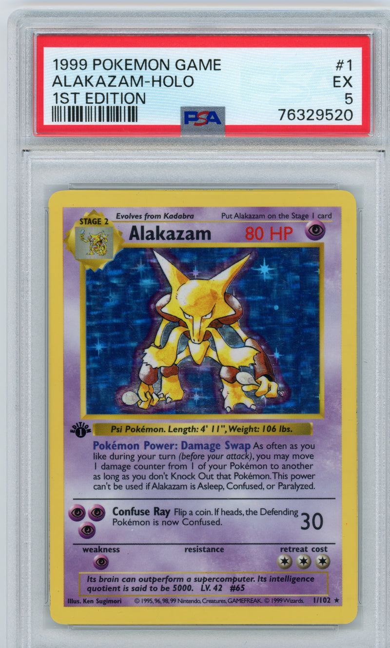 PSA 5 1999 ALAKAZAM - HOLO - 1ST EDITION SHADOWLESS