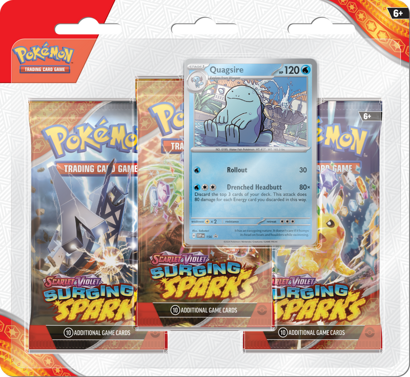 Pokémon TCG: Scarlet & Violet - Surging Sparks |  Three Booster Blister Pack - Quagsire Promo Card