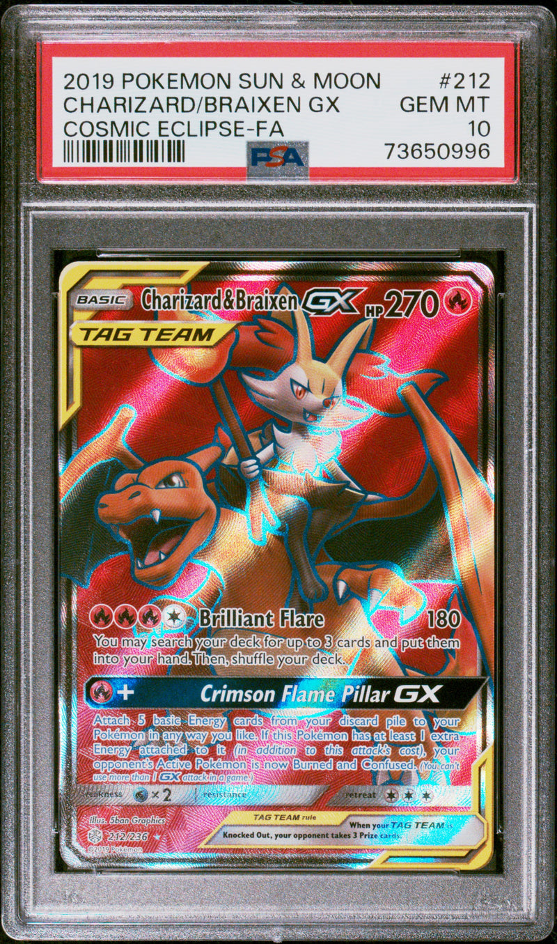 PSA 10 2019 CHARIZARD & BRAIXEN GX COSMIC ECLIPSE - FA
