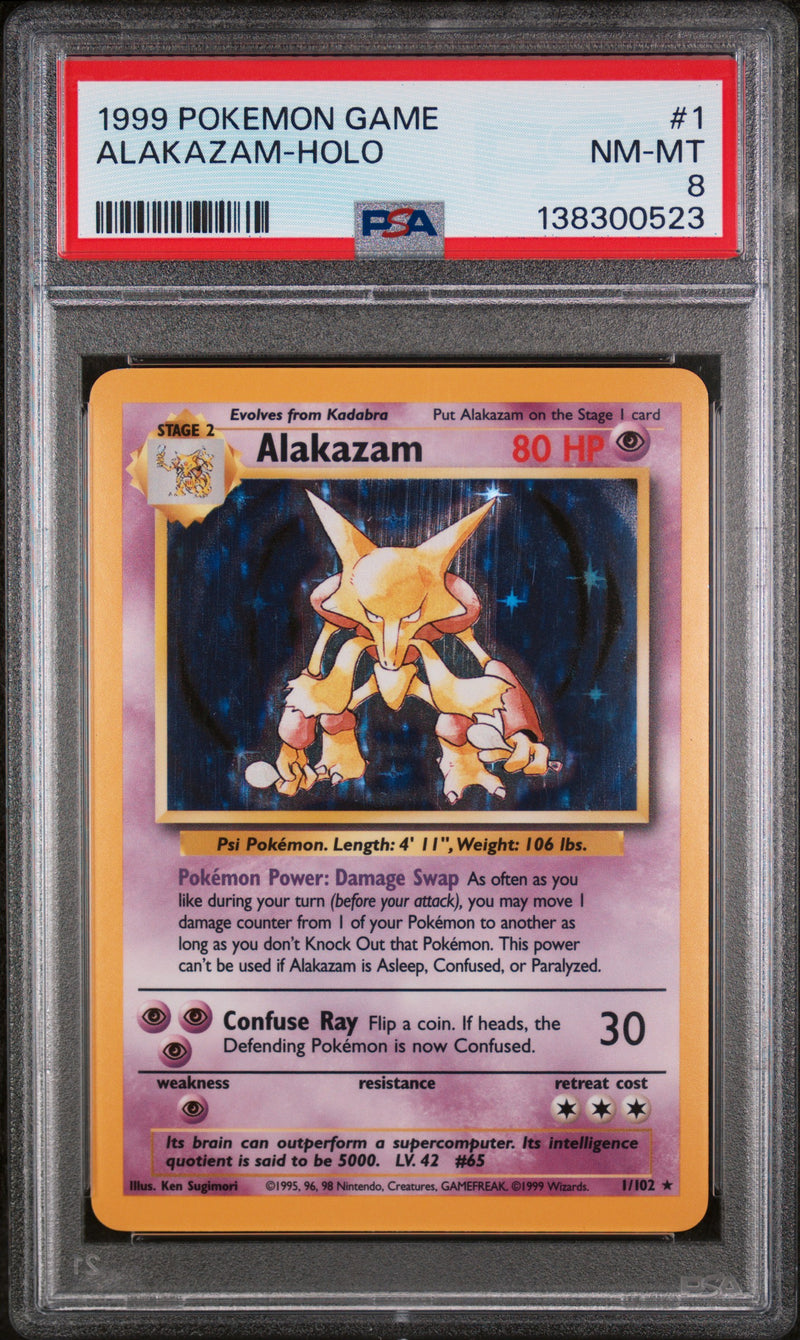 PSA 8 1999 BASE SET ALAKAZAM - HOLO