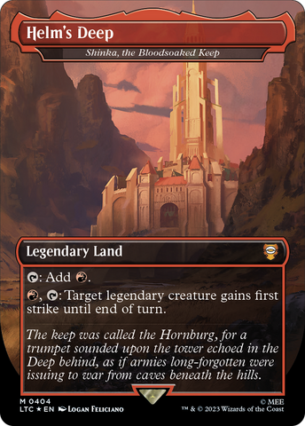Helm's Deep - Shinka, the Bloodsoaked Keep (Borderless) (Surge Foil Realms and Relics) [The Lord of the Rings: Tales of Middle-Earth Commander]