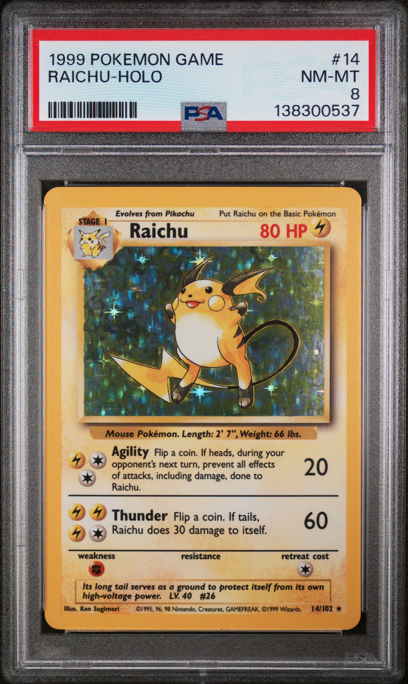 PSA 8 1999 BASE SET RAICHU - HOLO