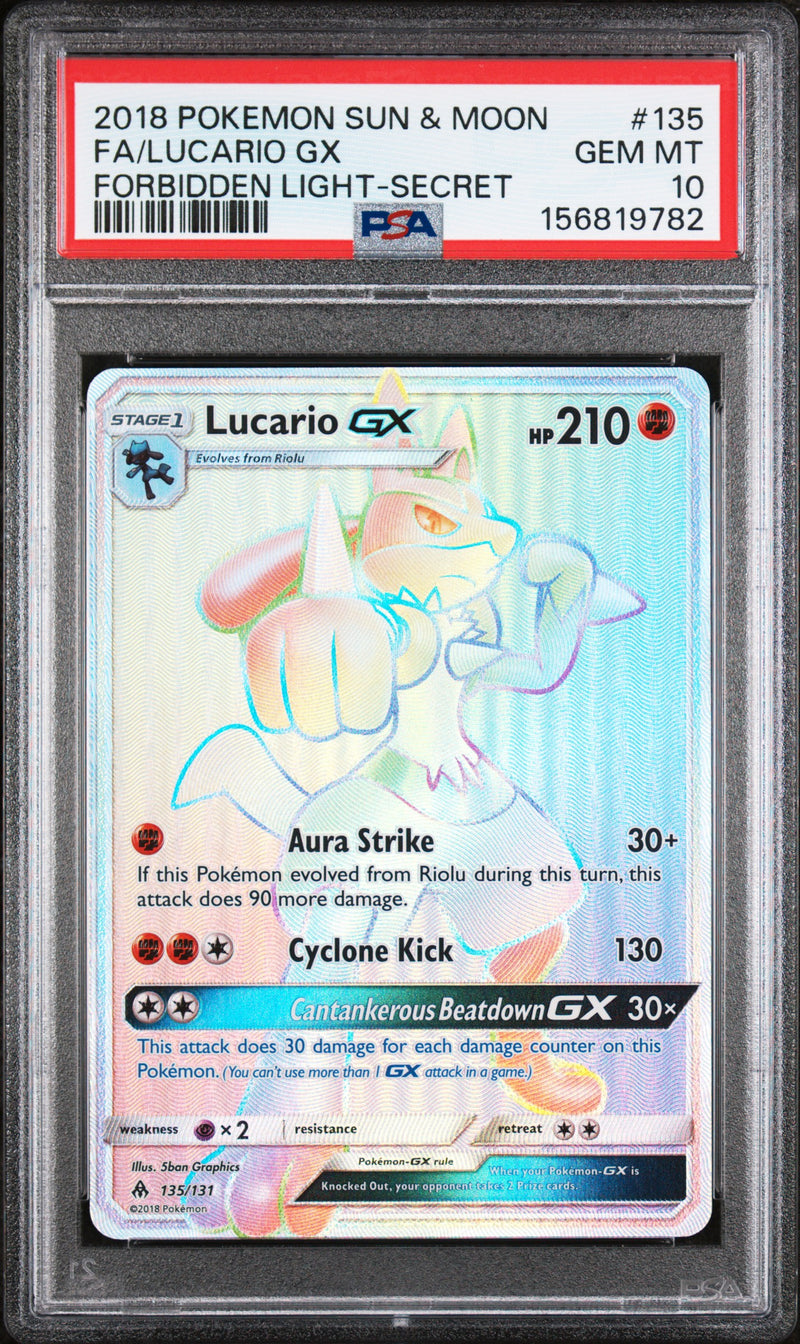 PSA 10 2018 LUCARIO GX FORBIDDEN LIGHT - SECRET