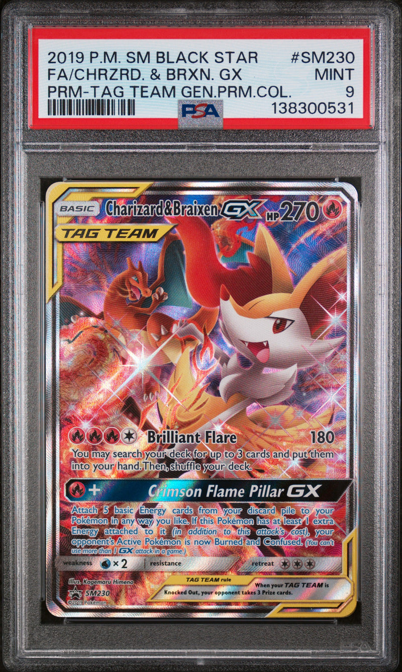 PSA 9 2019 BLACK STAR PROMO CHARIZARD AND BRAIXEN - FULL ART