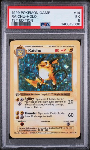 PSA 5 1999 BASE SET RAICHU - HOLO 1ST EDITION