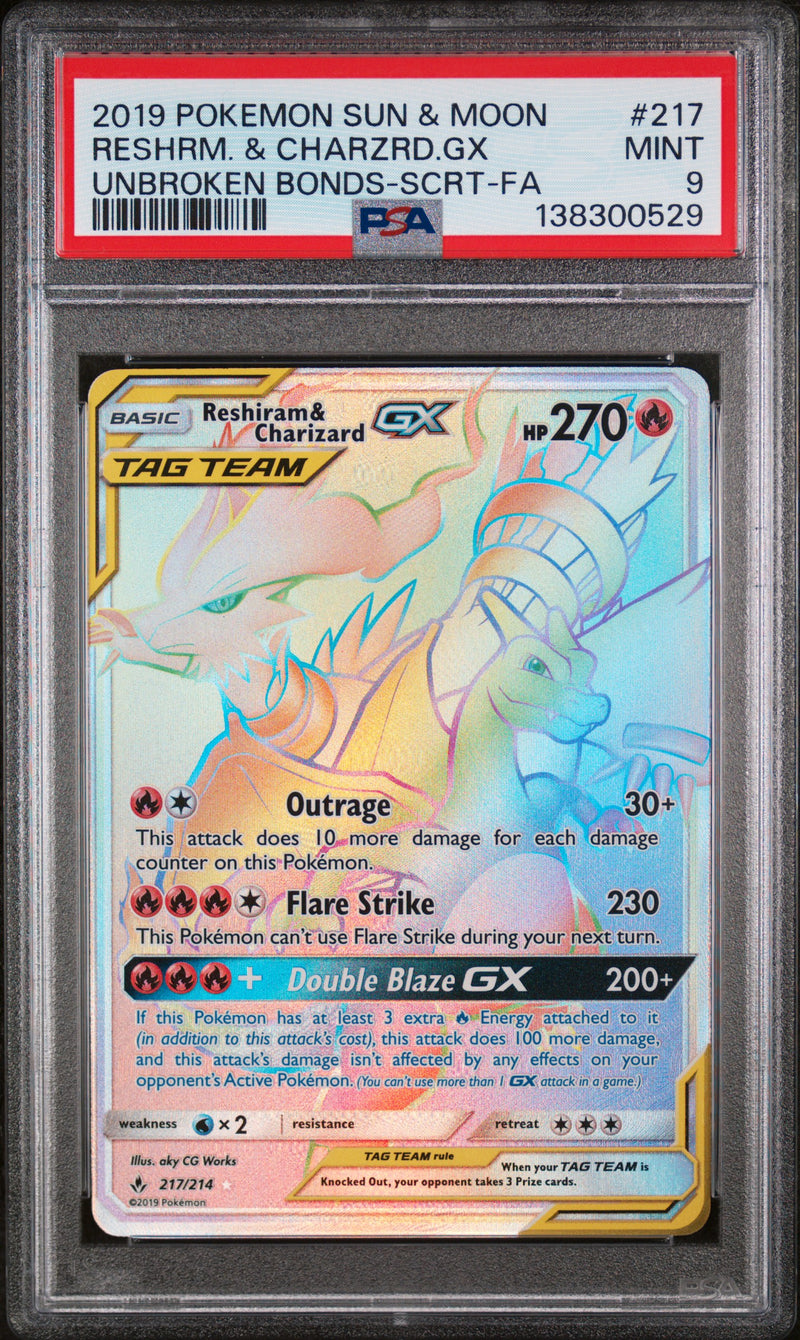 PSA 9 2019 RESHIRAM & CHARIZARD GX UNBROKEN BONDS - SECRET FA