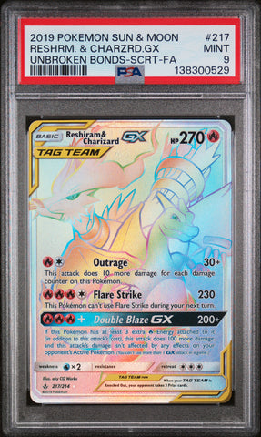 PSA 9 2019 RESHIRAM & CHARIZARD GX UNBROKEN BONDS - SECRET FA