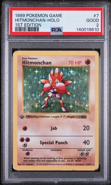 PSA 2 1999 BASE SET HITMONCHAN - HOLO 1ST EDITION