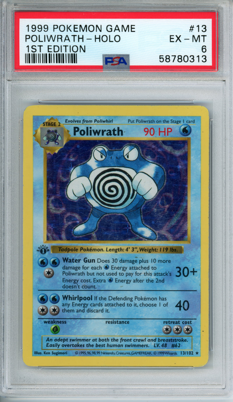 PSA 6 1999 POLIWRATH - HOLO 1ST EDITION SHADOWLESS