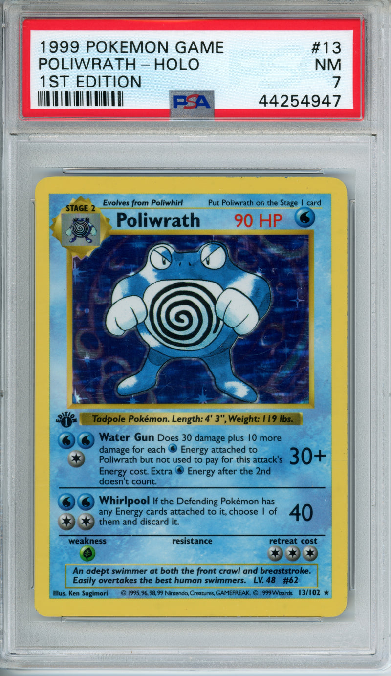 PSA 7 1999 POLIWRATH - HOLO 1ST EDITION SHADOWLESS