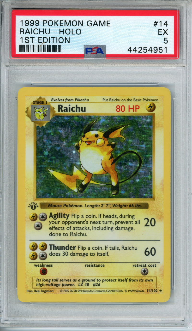 PSA 5 1999 RAICHU - HOLO - 1ST EDITION - SHADOWLESS