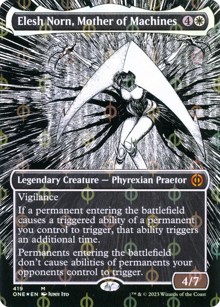 Elesh Norn, Mother of Machines (Borderless Manga Step-and-Compleat Foil) [Phyrexia: All Will Be One]