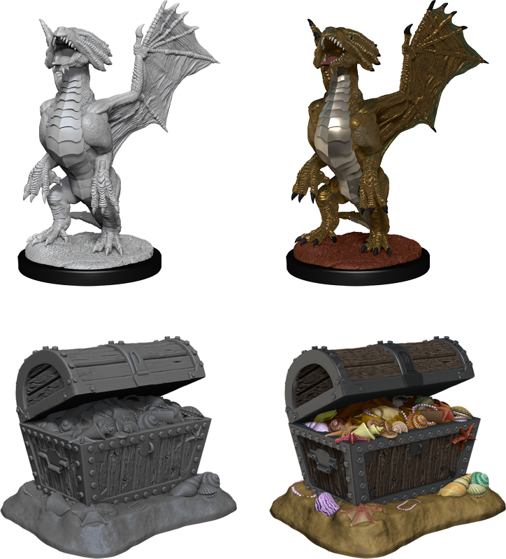 Bronze Dragon Wyrmling & Pile of Sea Found Treasure