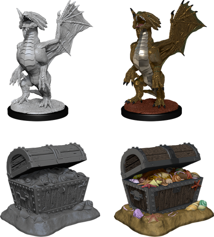 Bronze Dragon Wyrmling & Pile of Sea Found Treasure